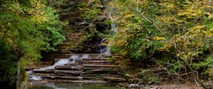 Preview wallpaper fall, waterfall, rocks, trees, landscape