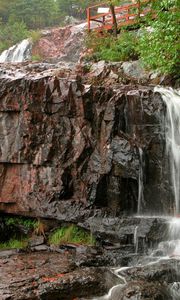 Preview wallpaper falls, blocks, rocks, wet, bridge