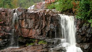 Preview wallpaper falls, blocks, rocks, wet, bridge