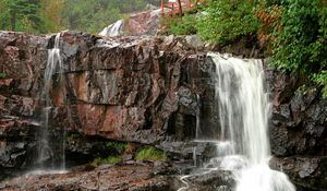 Preview wallpaper falls, blocks, rocks, wet, bridge