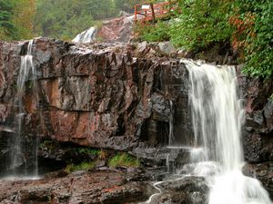 Preview wallpaper falls, blocks, rocks, wet, bridge