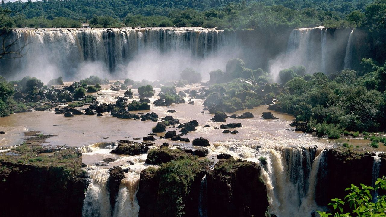 Wallpaper falls, brazil, stones, trees, iguassu falls