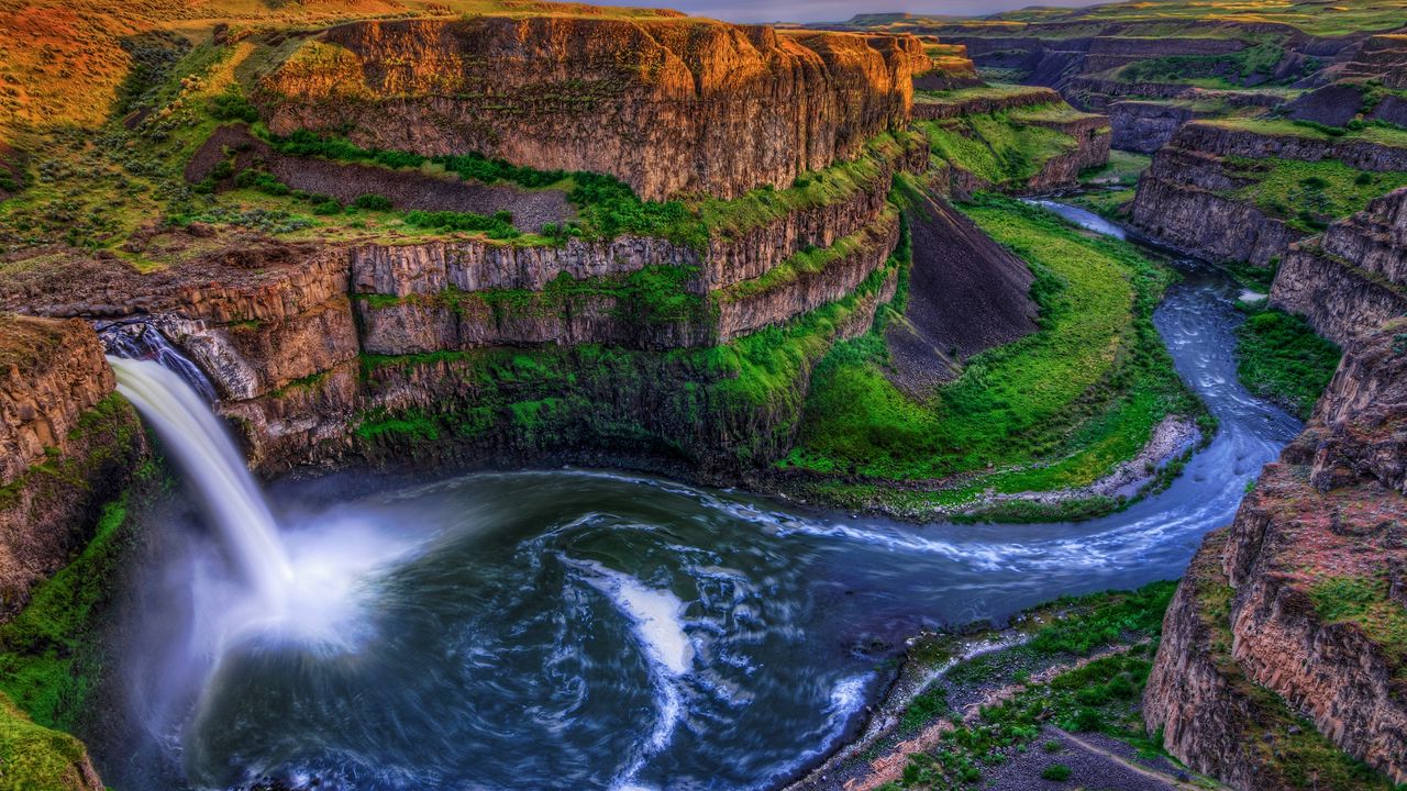 Wallpaper falls, canyon, rocks, greens, colors