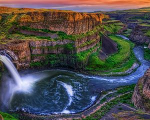 Preview wallpaper falls, canyon, rocks, greens, colors