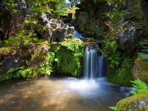 Preview wallpaper falls, rocks, vegetation, innocence