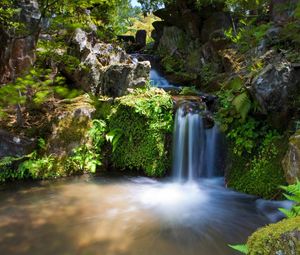 Preview wallpaper falls, rocks, vegetation, innocence