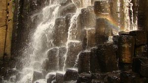 Preview wallpaper falls, stones, splashes, rainbow, rocks, noise, murmur