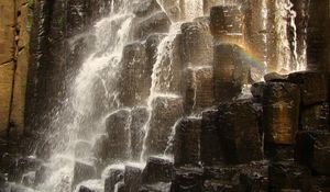 Preview wallpaper falls, stones, splashes, rainbow, rocks, noise, murmur