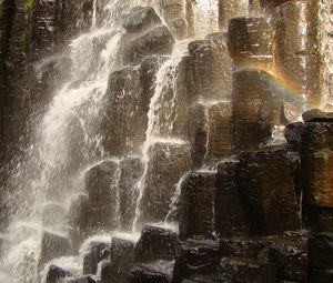 Preview wallpaper falls, stones, splashes, rainbow, rocks, noise, murmur