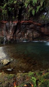 Preview wallpaper falls, stones, vegetation, gorge