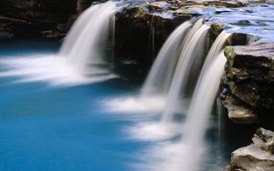 Preview wallpaper falls, stream, stones, water, blue, arkansas