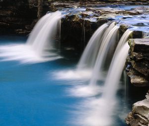 Preview wallpaper falls, stream, stones, water, blue, arkansas