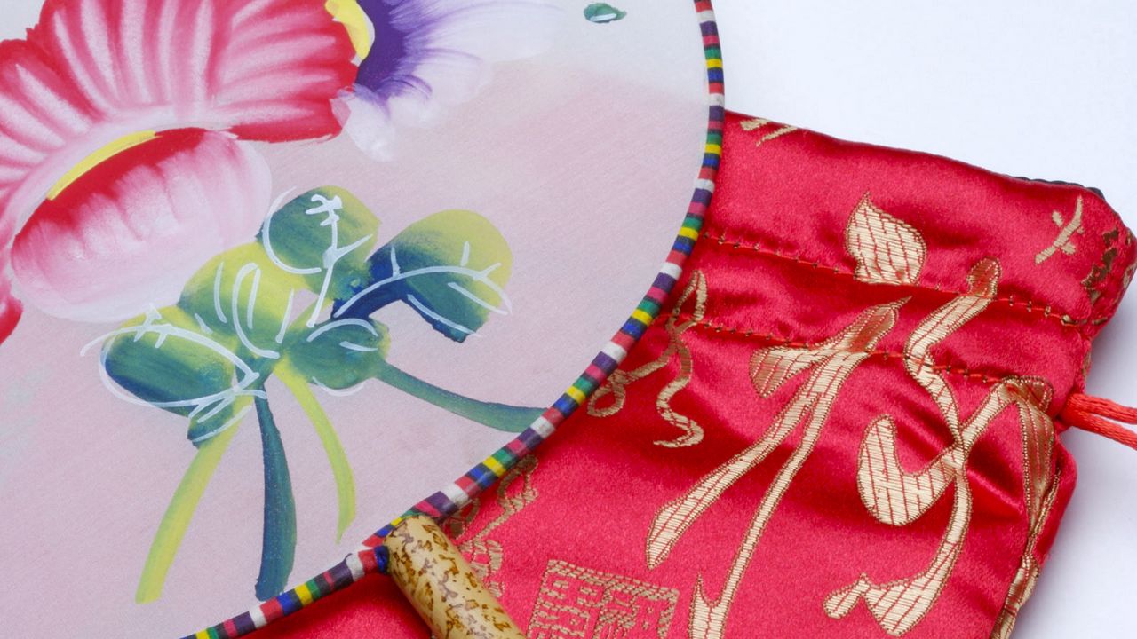 Wallpaper fan, fabric, china, embroidery