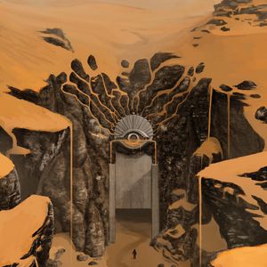 Preview wallpaper fantasy, door, traveler, rocks, desert, art