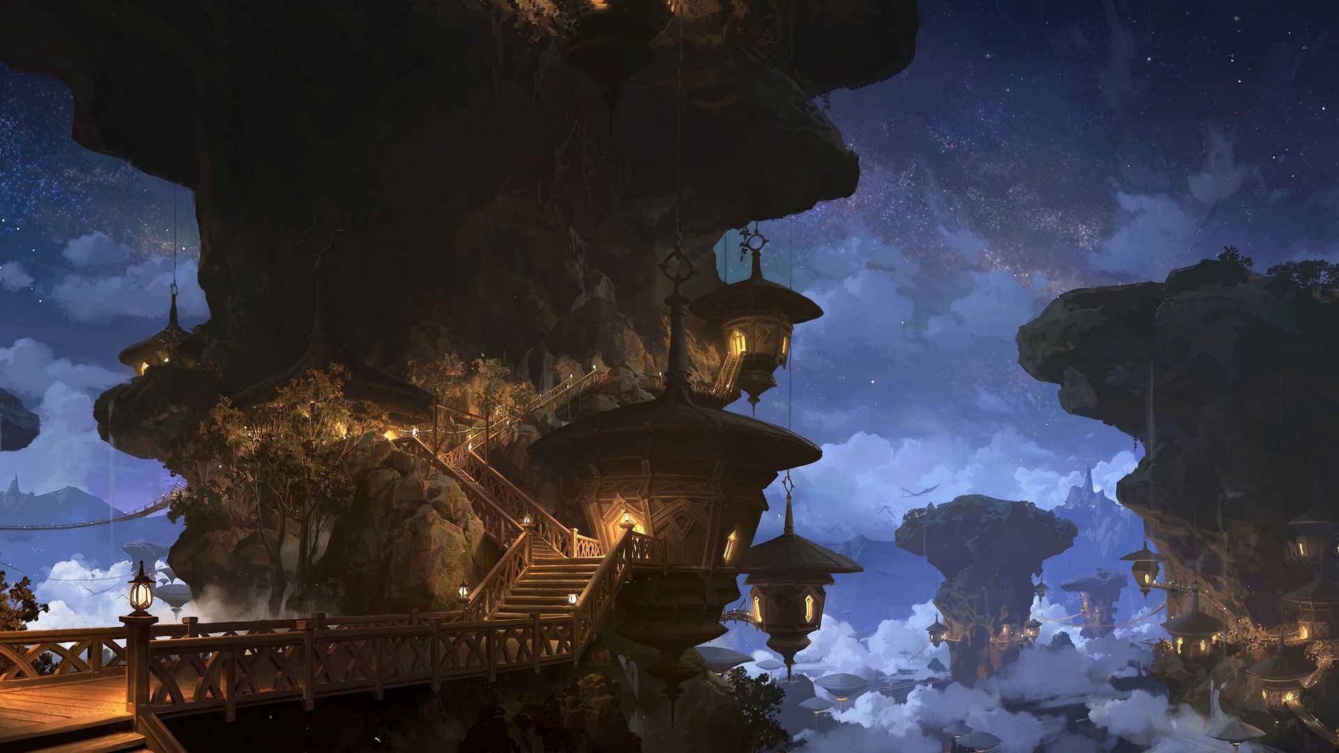 Download wallpaper 1920x1080 fantasy, house, stairs, fantastic, art ...