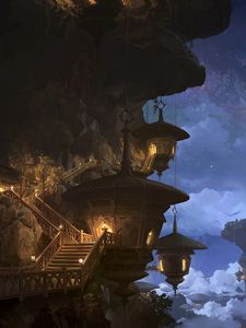 Preview wallpaper fantasy, house, stairs, fantastic, art