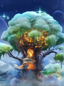 Preview wallpaper fantasy, tree, art, magic