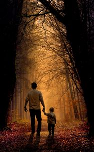 Preview wallpaper father, son, family, child, forest
