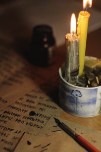 Preview wallpaper feather, ink, runes, paper, candle