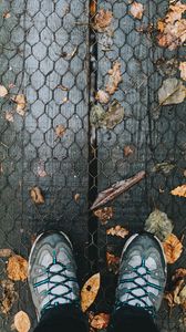 Preview wallpaper feet, autumn, foliage, rain