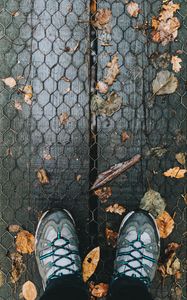 Preview wallpaper feet, autumn, foliage, rain