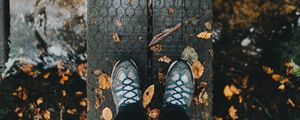 Preview wallpaper feet, autumn, foliage, rain