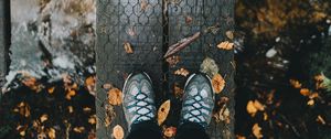 Preview wallpaper feet, autumn, foliage, rain