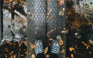 Preview wallpaper feet, autumn, foliage, rain