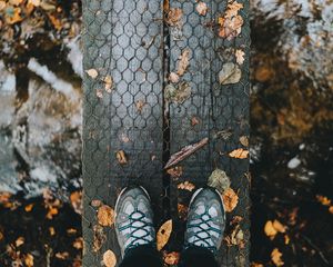 Preview wallpaper feet, autumn, foliage, rain