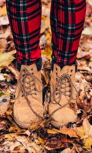 Preview wallpaper feet, autumn, foliage, boots