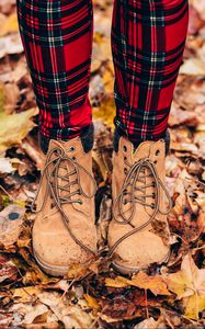 Preview wallpaper feet, autumn, foliage, boots