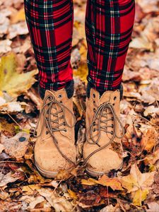 Preview wallpaper feet, autumn, foliage, boots