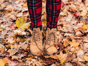 Preview wallpaper feet, autumn, foliage, boots