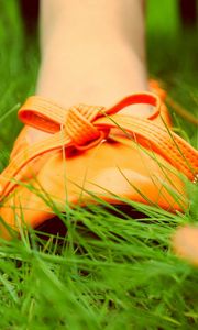 Preview wallpaper feet, ballet flats, sneakers, shoes, grass