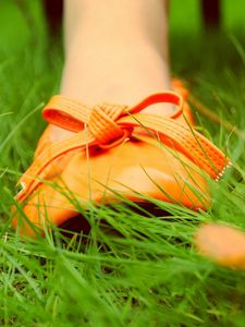 Preview wallpaper feet, ballet flats, sneakers, shoes, grass