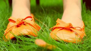 Preview wallpaper feet, ballet flats, sneakers, shoes, grass