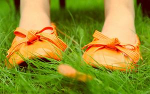 Preview wallpaper feet, ballet flats, sneakers, shoes, grass