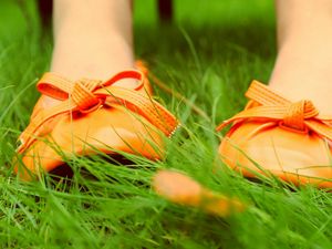 Preview wallpaper feet, ballet flats, sneakers, shoes, grass