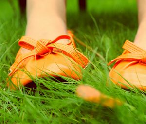 Preview wallpaper feet, ballet flats, sneakers, shoes, grass