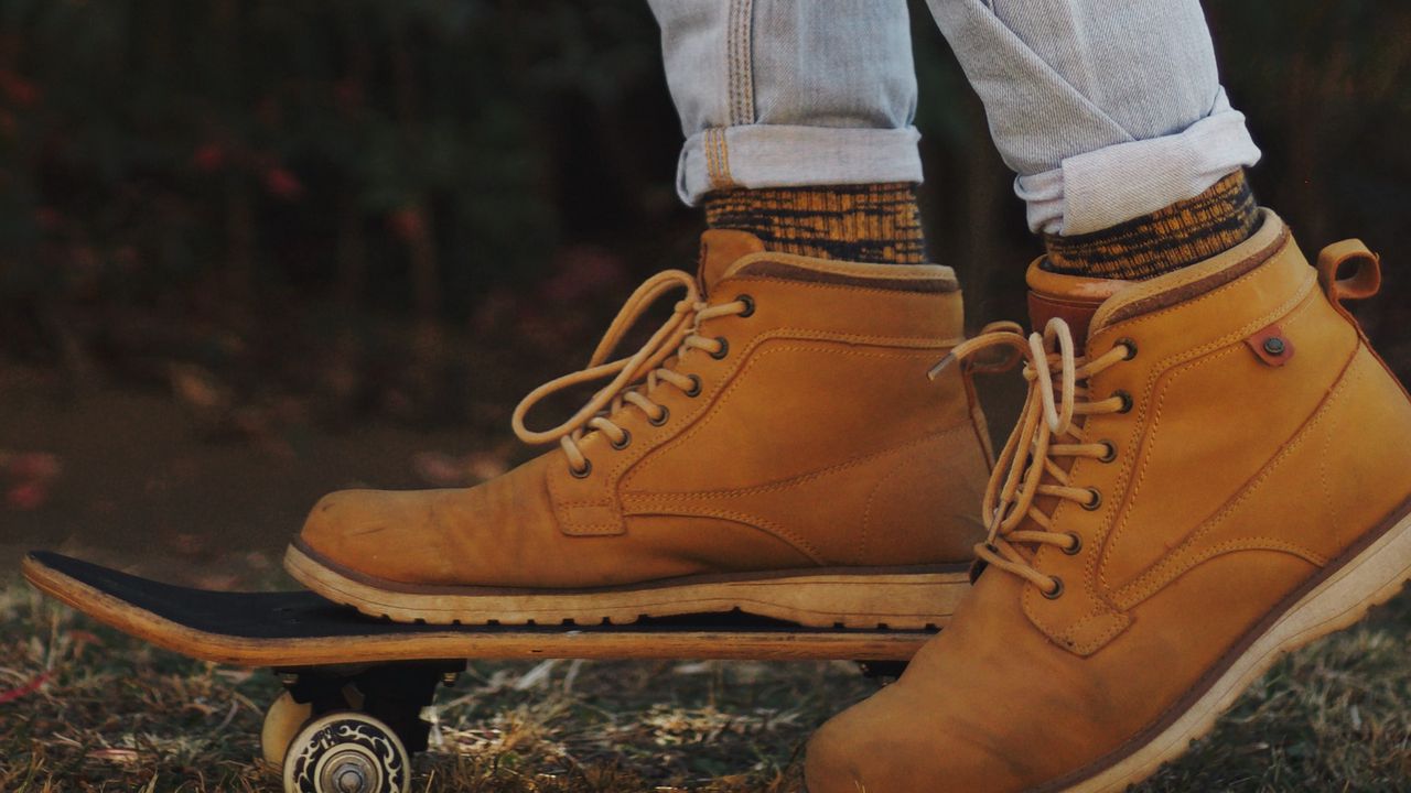 Wallpaper feet, boots, skateboard, jeans