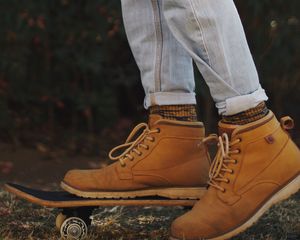 Preview wallpaper feet, boots, skateboard, jeans