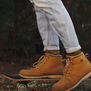Preview wallpaper feet, boots, skateboard, jeans