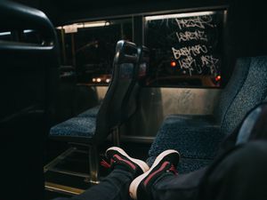 Preview wallpaper feet, bus, trip, loneliness, mood