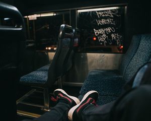 Preview wallpaper feet, bus, trip, loneliness, mood