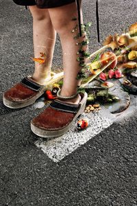 Preview wallpaper feet, child, improvisation, grass, road