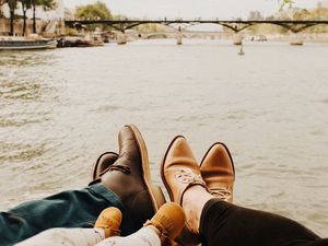 Preview wallpaper feet, family, river, happiness