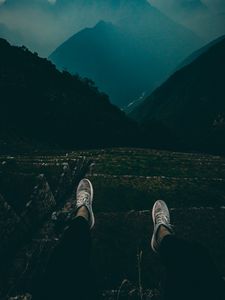 Preview wallpaper feet, mountains, night, hill