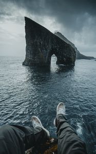 Preview wallpaper feet, rocks, ocean, water