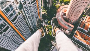 Preview wallpaper feet, roof, sneakers, solitude