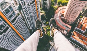 Preview wallpaper feet, roof, sneakers, solitude